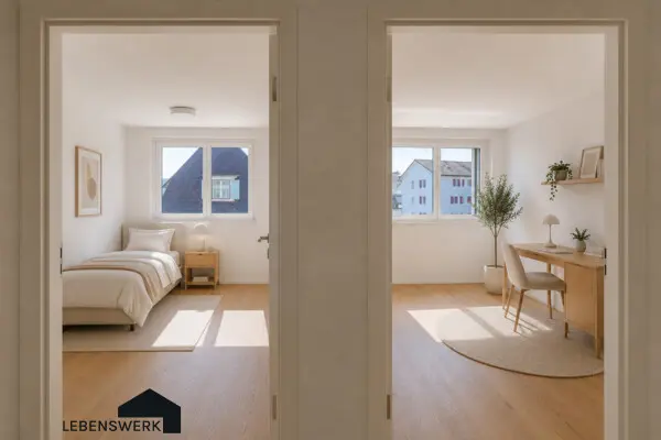 Raum für neue Möglichkeiten – die grosszügige Fläche bietet Potenzial für eine Teilung in zwei separate Zimmer.)