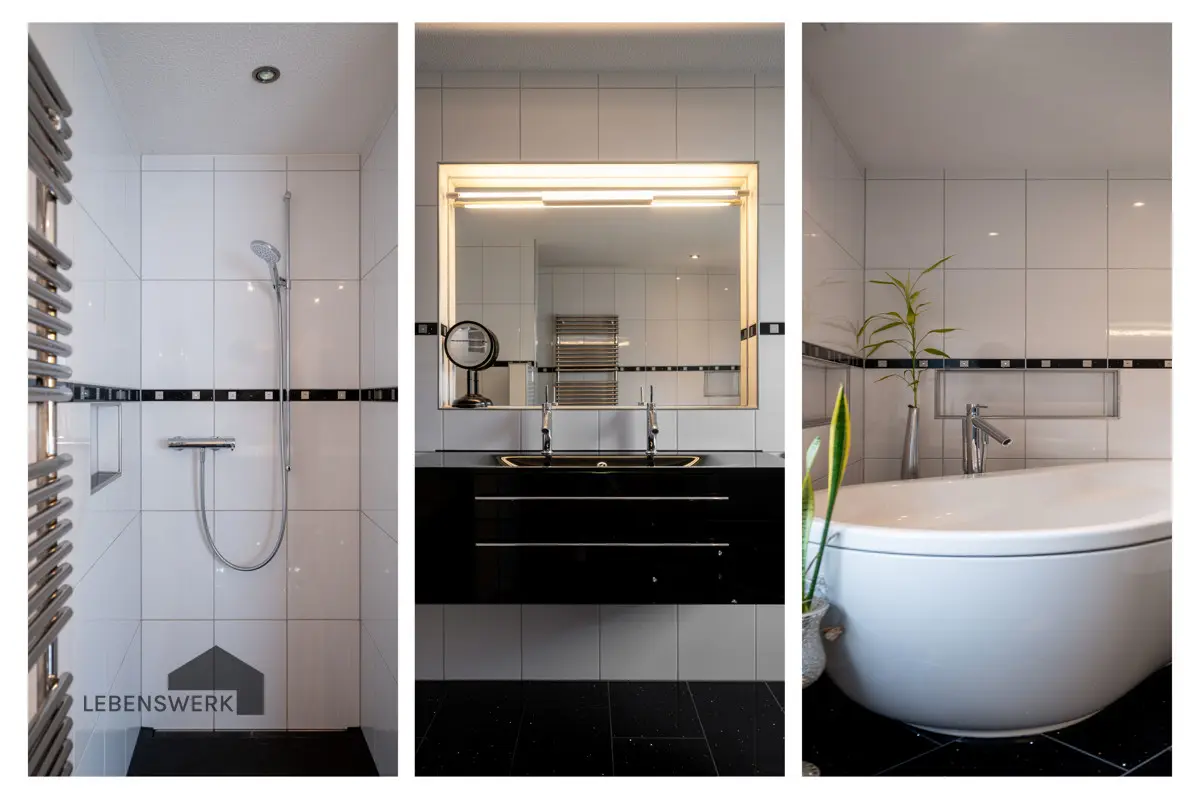 Badezimmer mit Tageslicht und freistehender Badewanne. Ihre persönliche Wohlfühloase