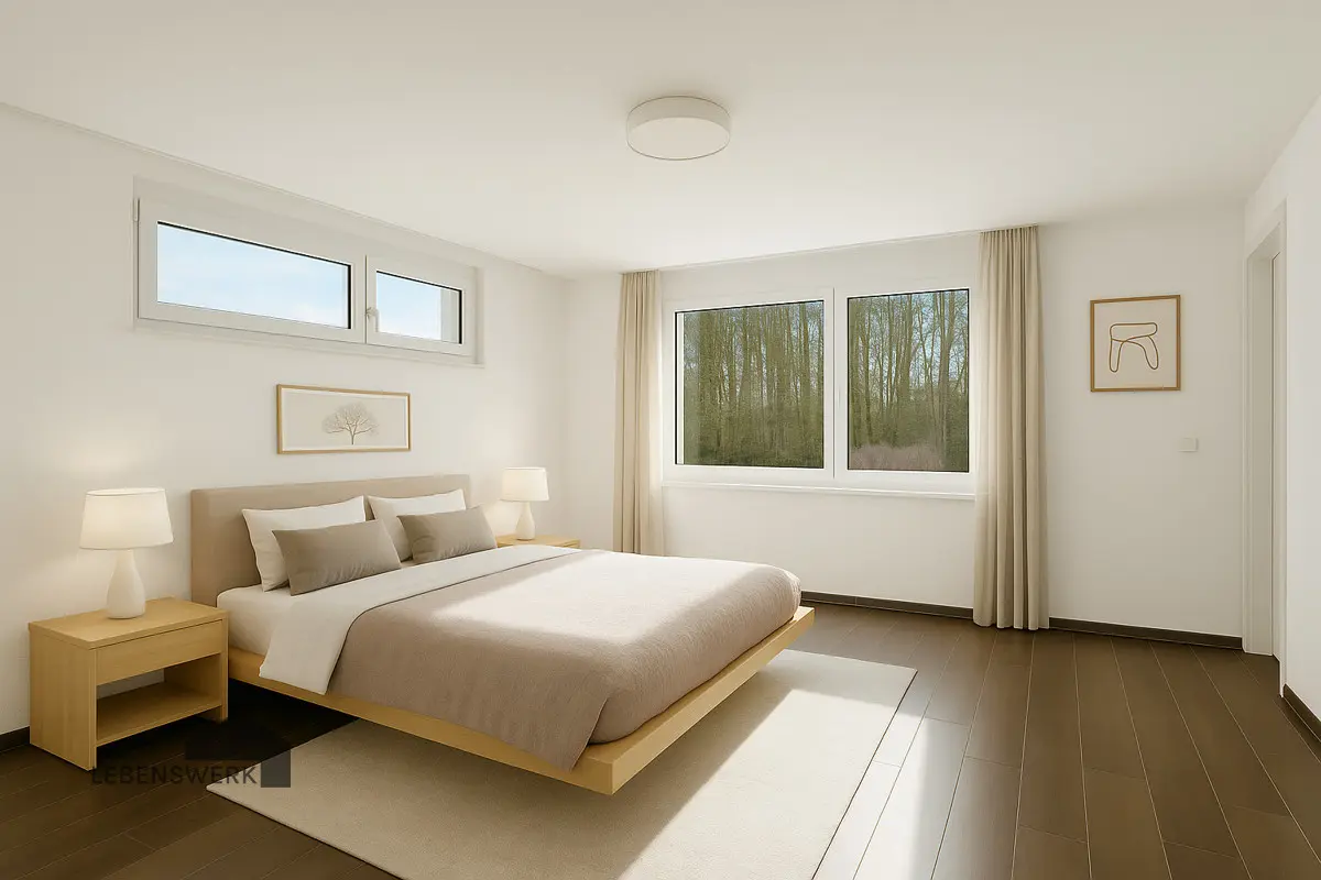 Schlafzimmer mit Blick ins Grüne