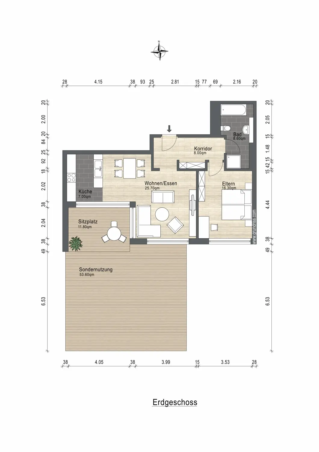 Grundriss Gartenwohnung