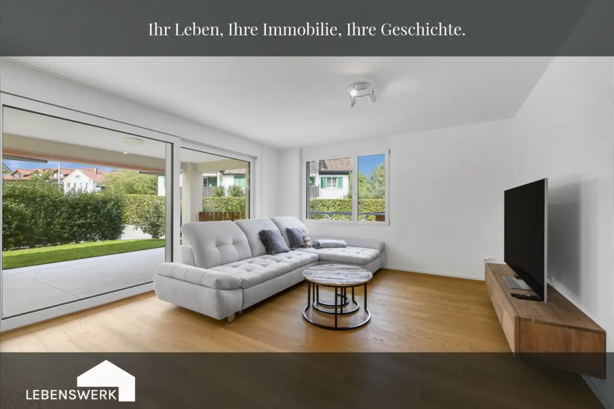 Wohnzimmer mit überdachter Terrasse